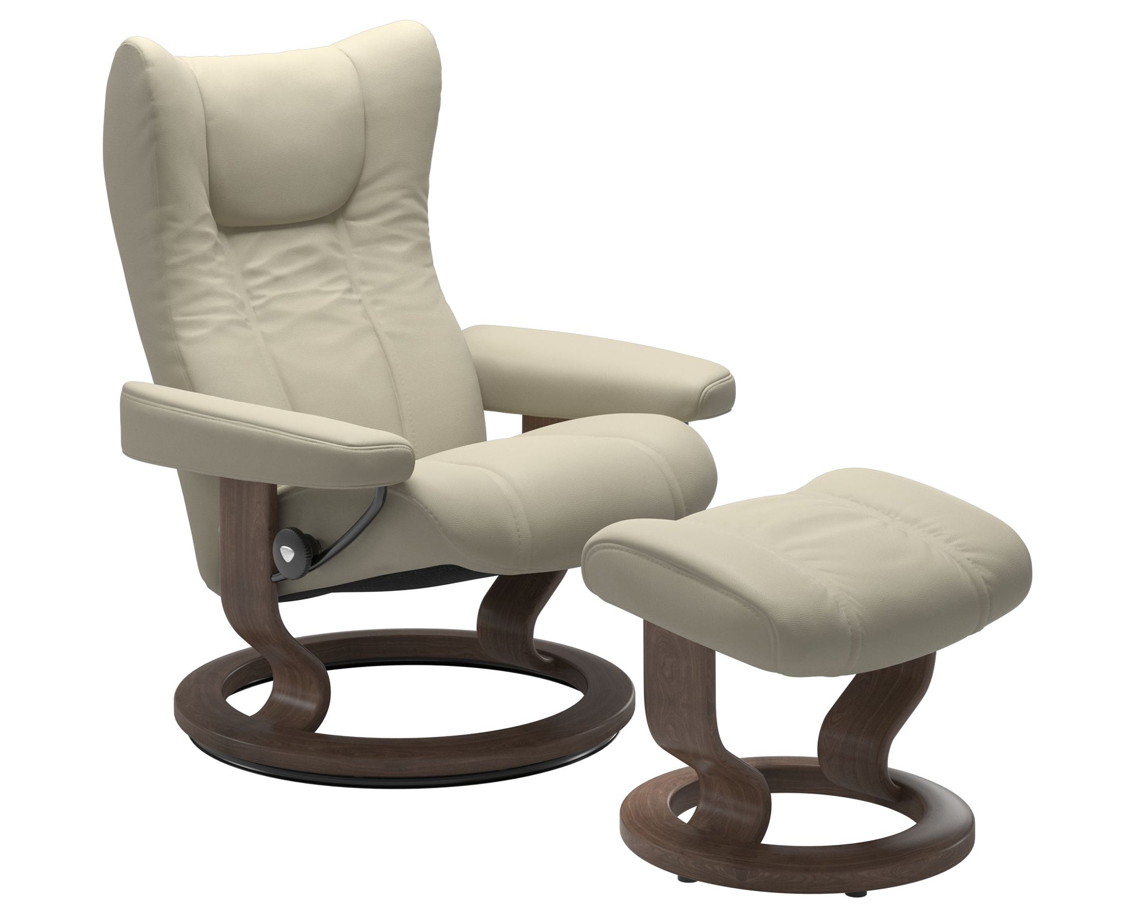 Paloma Leather Light Grey S/M/L and Walnut Base | Stressless Wing Classic Recliner | Valley Ridge Furniture