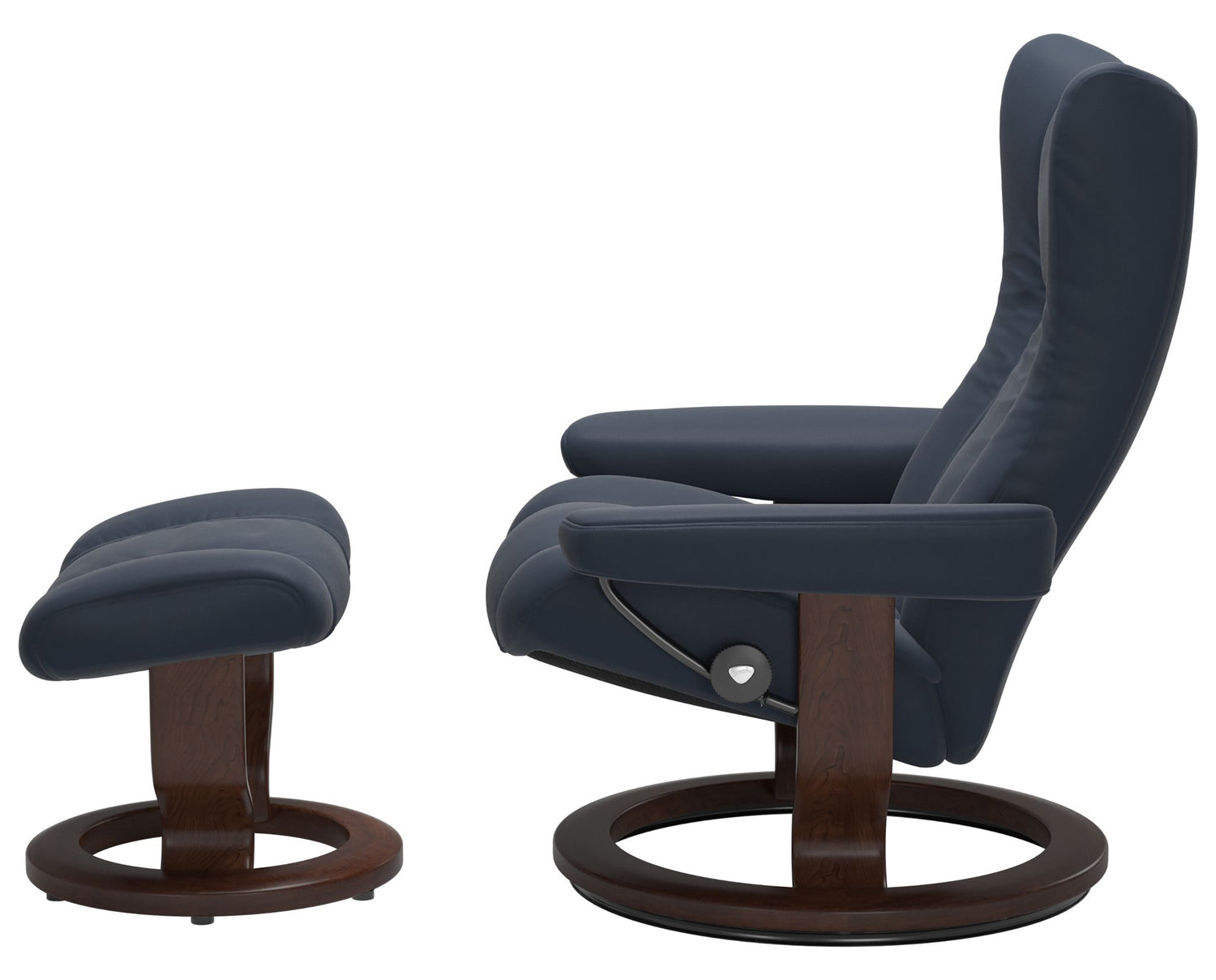 Paloma Leather Oxford Blue S/M/L & Brown Base | Stressless Wing Classic Recliner | Valley Ridge Furniture