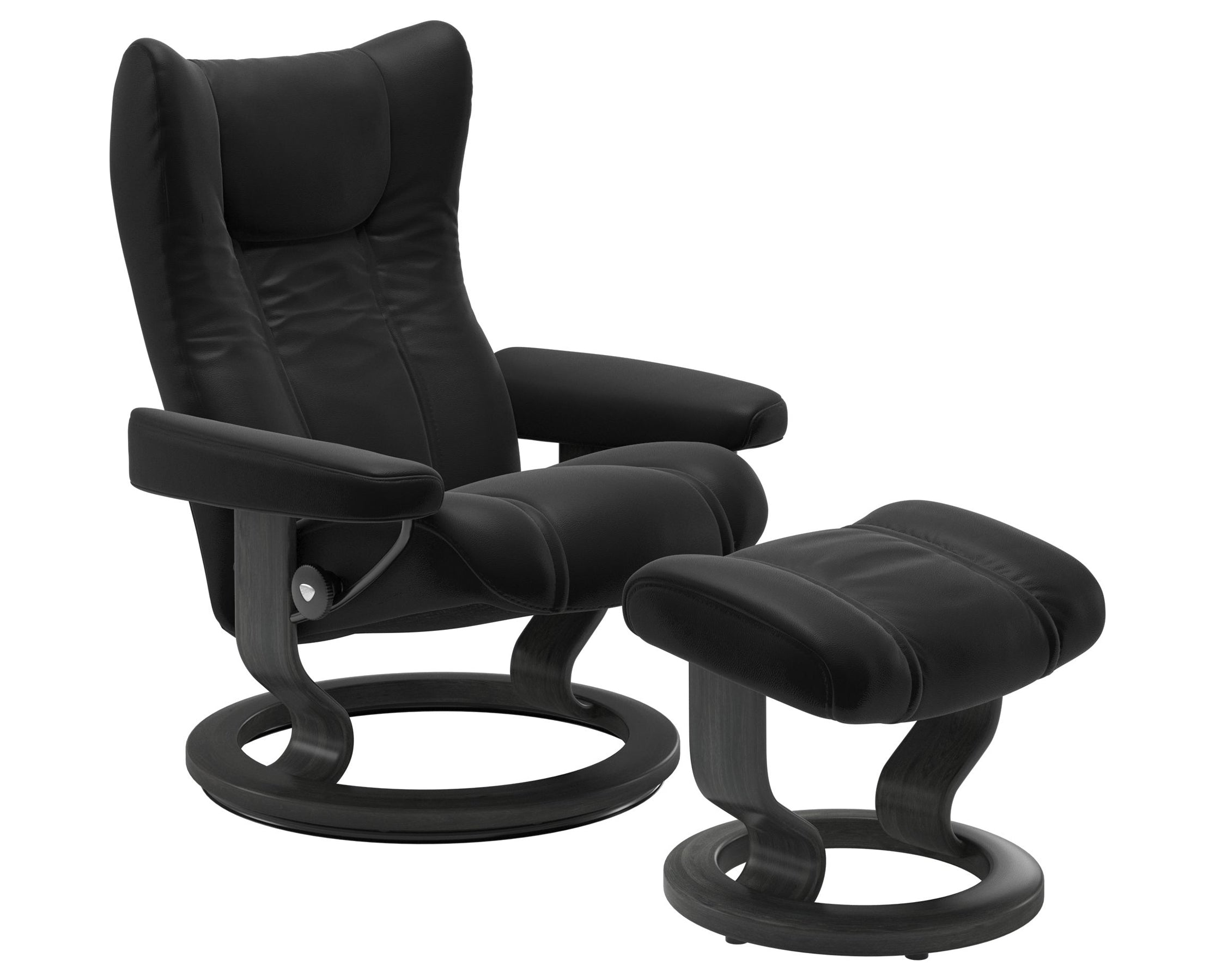 Paloma Leather Black S/M/L and Grey Base | Stressless Wing Classic Recliner | Valley Ridge Furniture