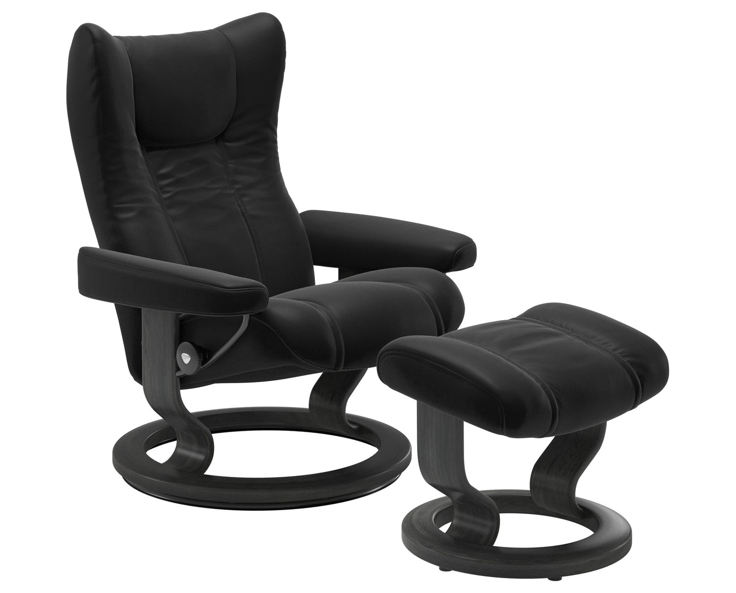 Paloma Leather Black S/M/L & Grey Base | Stressless Wing Classic Recliner | Valley Ridge Furniture