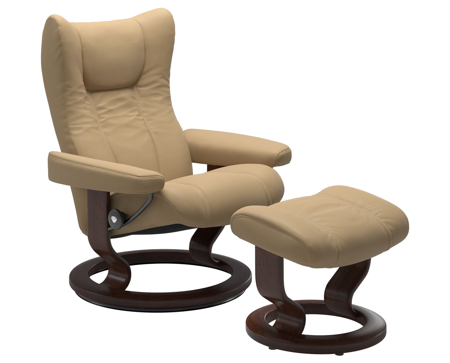 Paloma Leather Sand S/M/L & Brown Base | Stressless Wing Classic Recliner | Valley Ridge Furniture