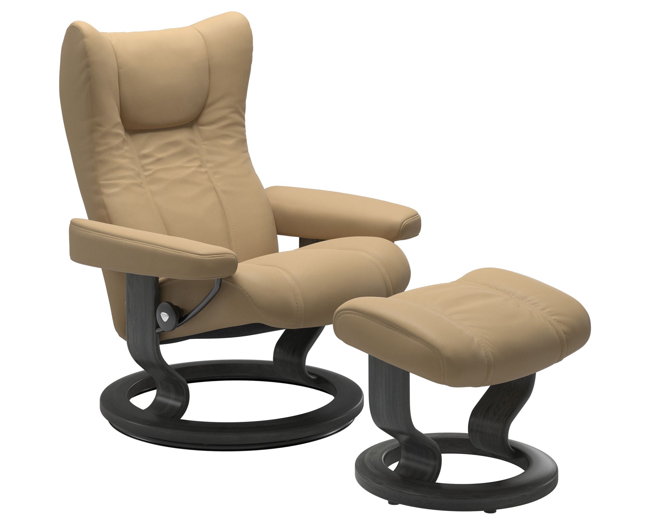Paloma Leather Sand S/M/L and Grey Base | Stressless Wing Classic Recliner | Valley Ridge Furniture