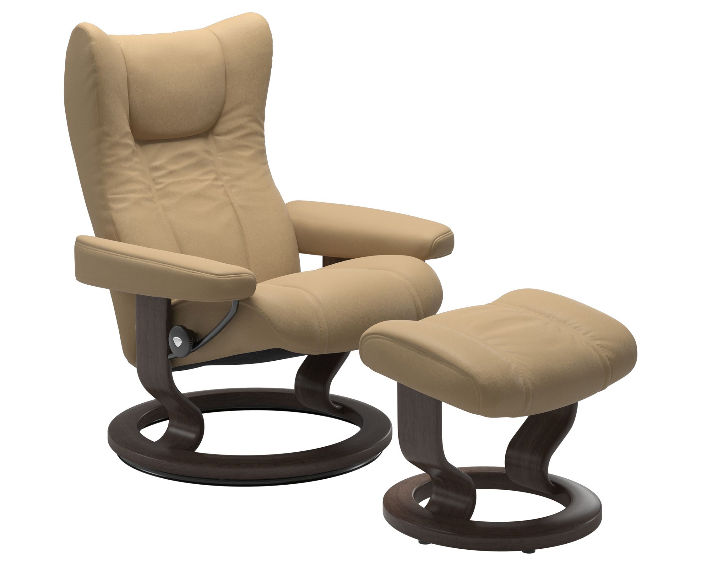 Paloma Leather Sand S/M/L and Wenge Base | Stressless Wing Classic Recliner | Valley Ridge Furniture