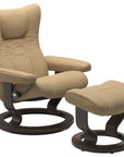 Paloma Leather Sand S/M/L and Wenge Base | Stressless Wing Classic Recliner | Valley Ridge Furniture