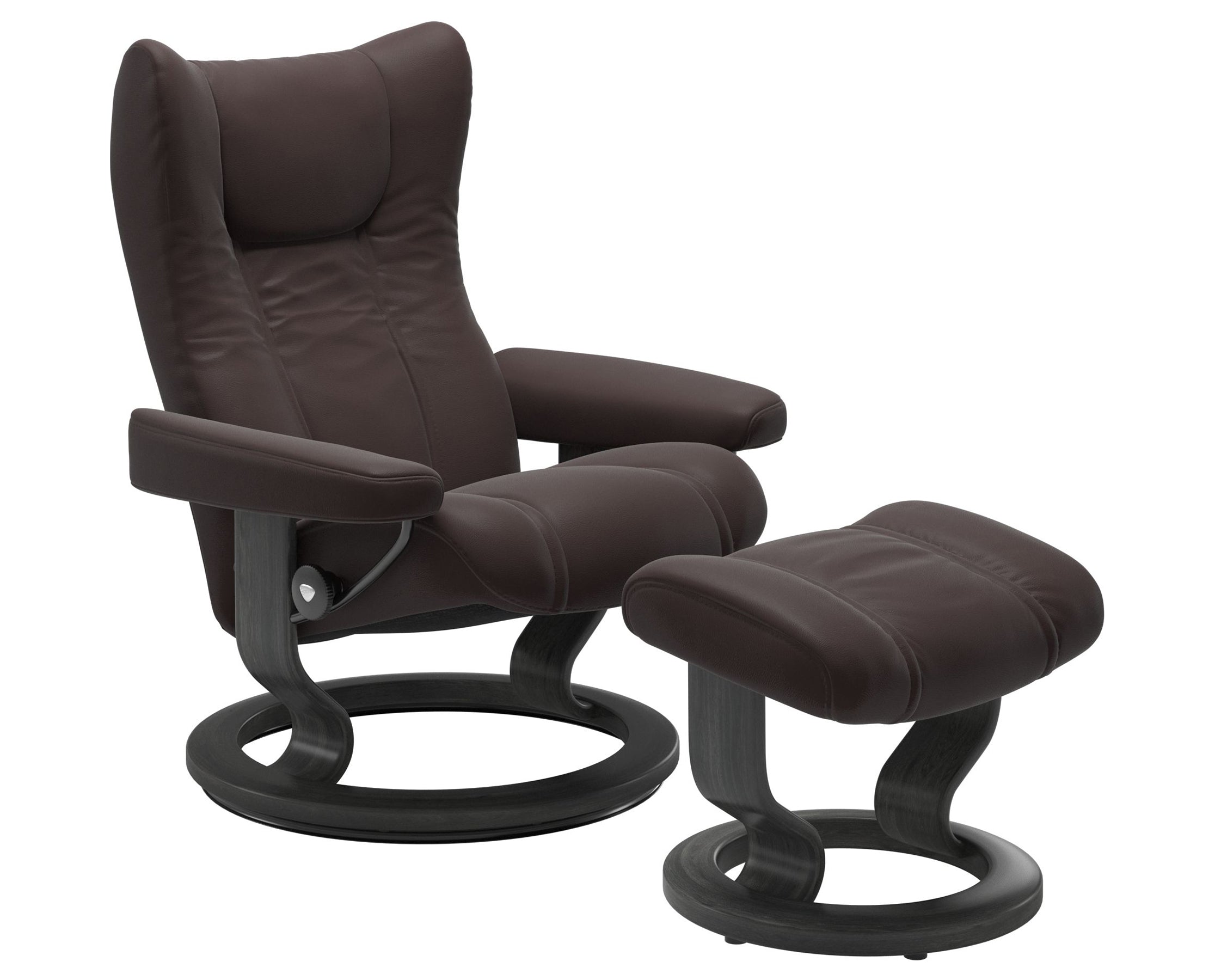 Paloma Leather Chocolate S/M/L and Grey Base | Stressless Wing Classic Recliner | Valley Ridge Furniture