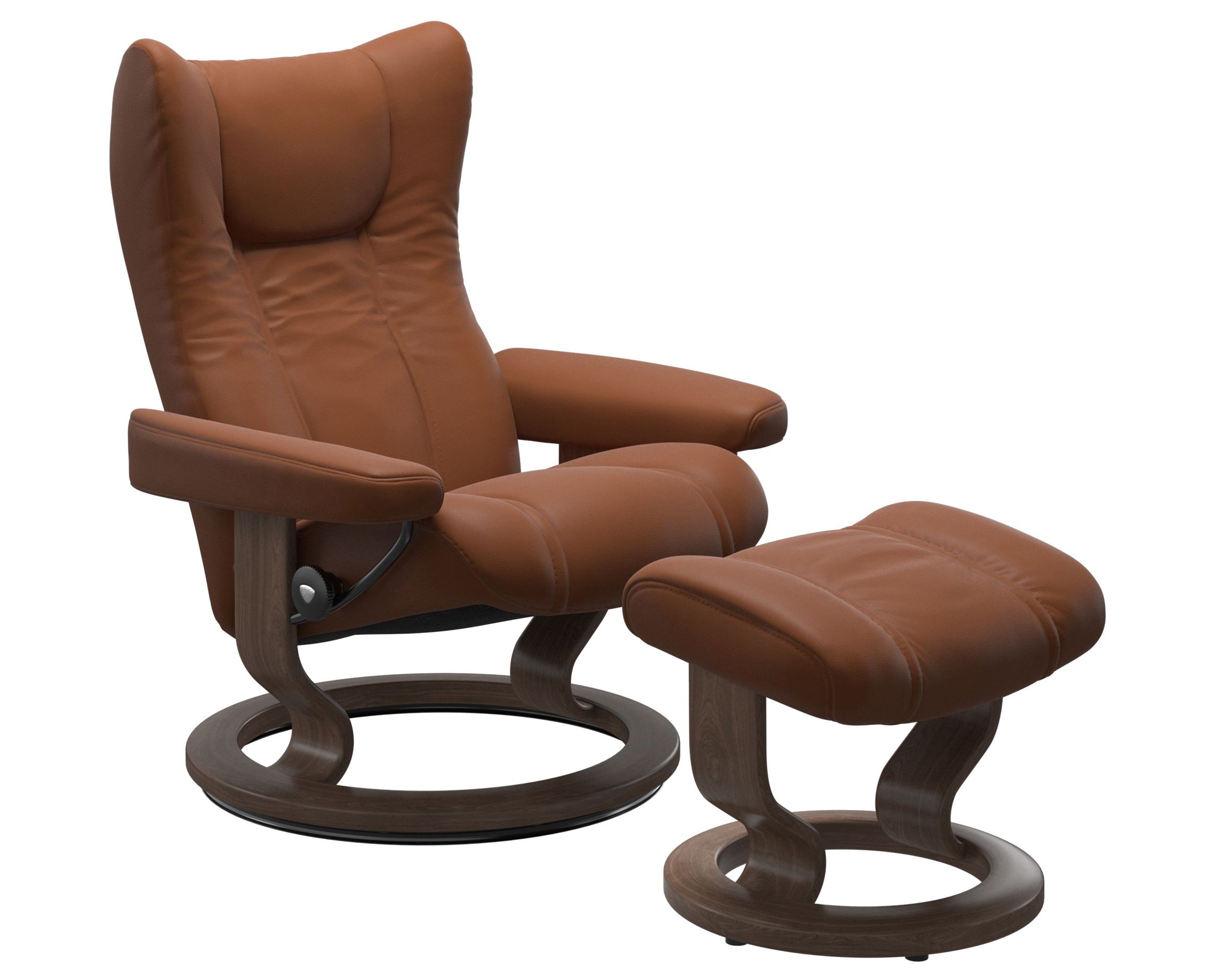 Paloma Leather New Cognac S &amp; Walnut Base | Stressless Wing Classic Recliner | Valley Ridge Furniture