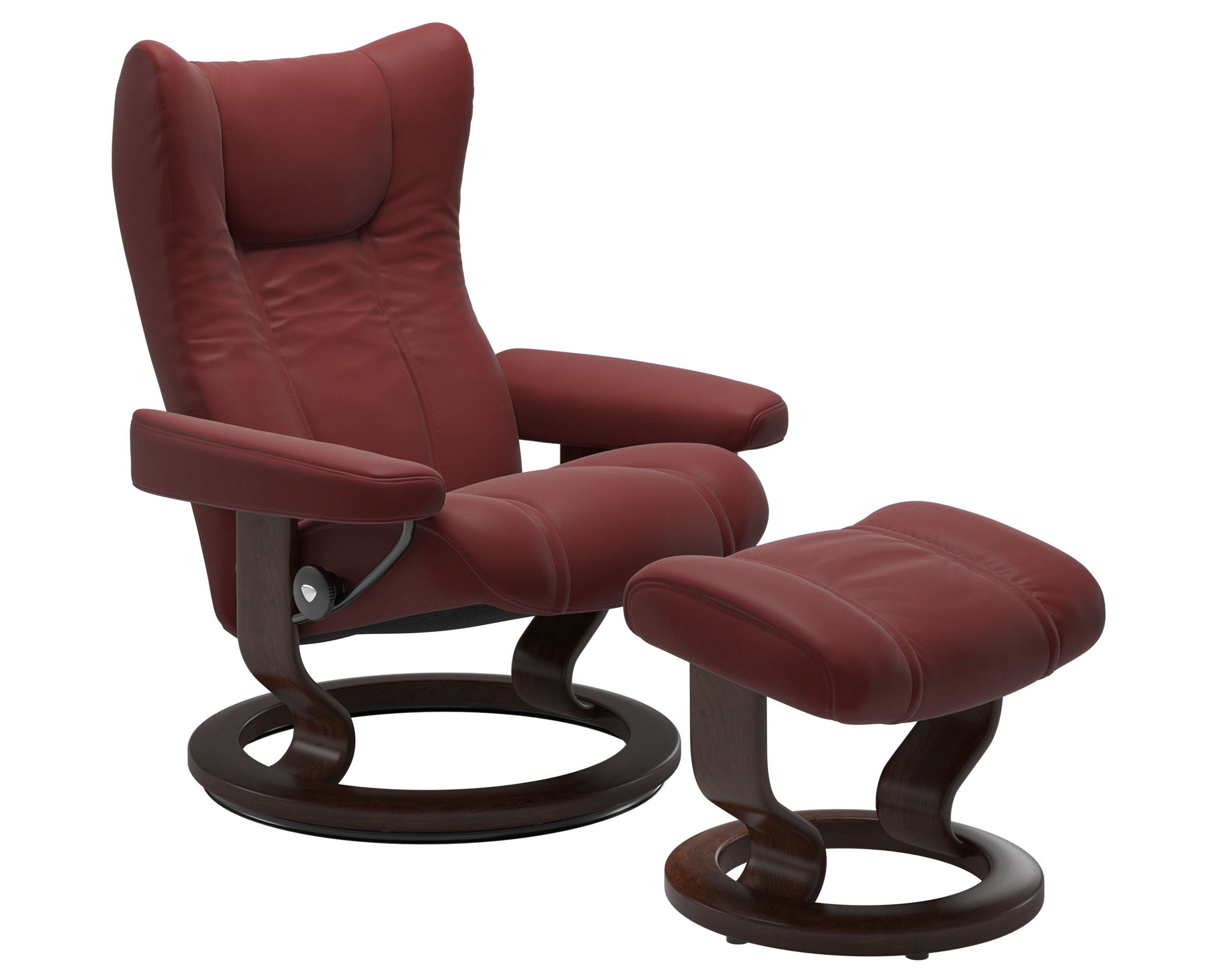Paloma Leather Cherry S/M/L and Brown Base | Stressless Wing Classic Recliner | Valley Ridge Furniture