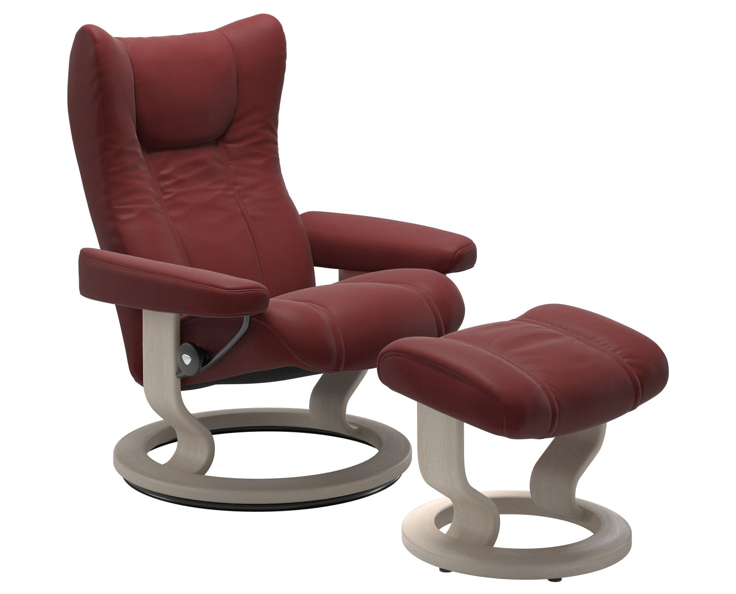 Paloma Leather Cherry S/M/L & Whitewash Base | Stressless Wing Classic Recliner | Valley Ridge Furniture