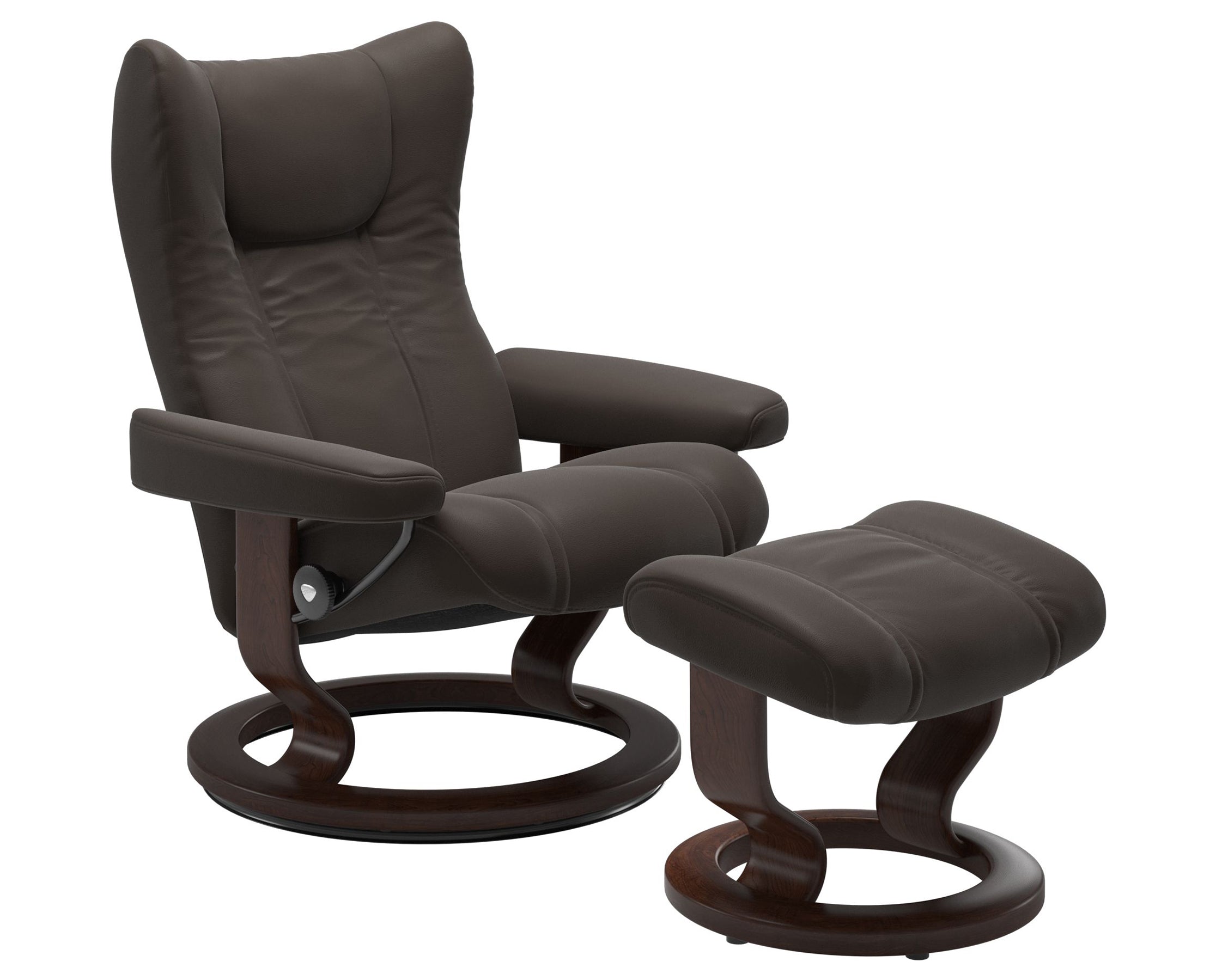 Paloma Leather Chestnut S/M/L and Brown Base | Stressless Wing Classic Recliner | Valley Ridge Furniture