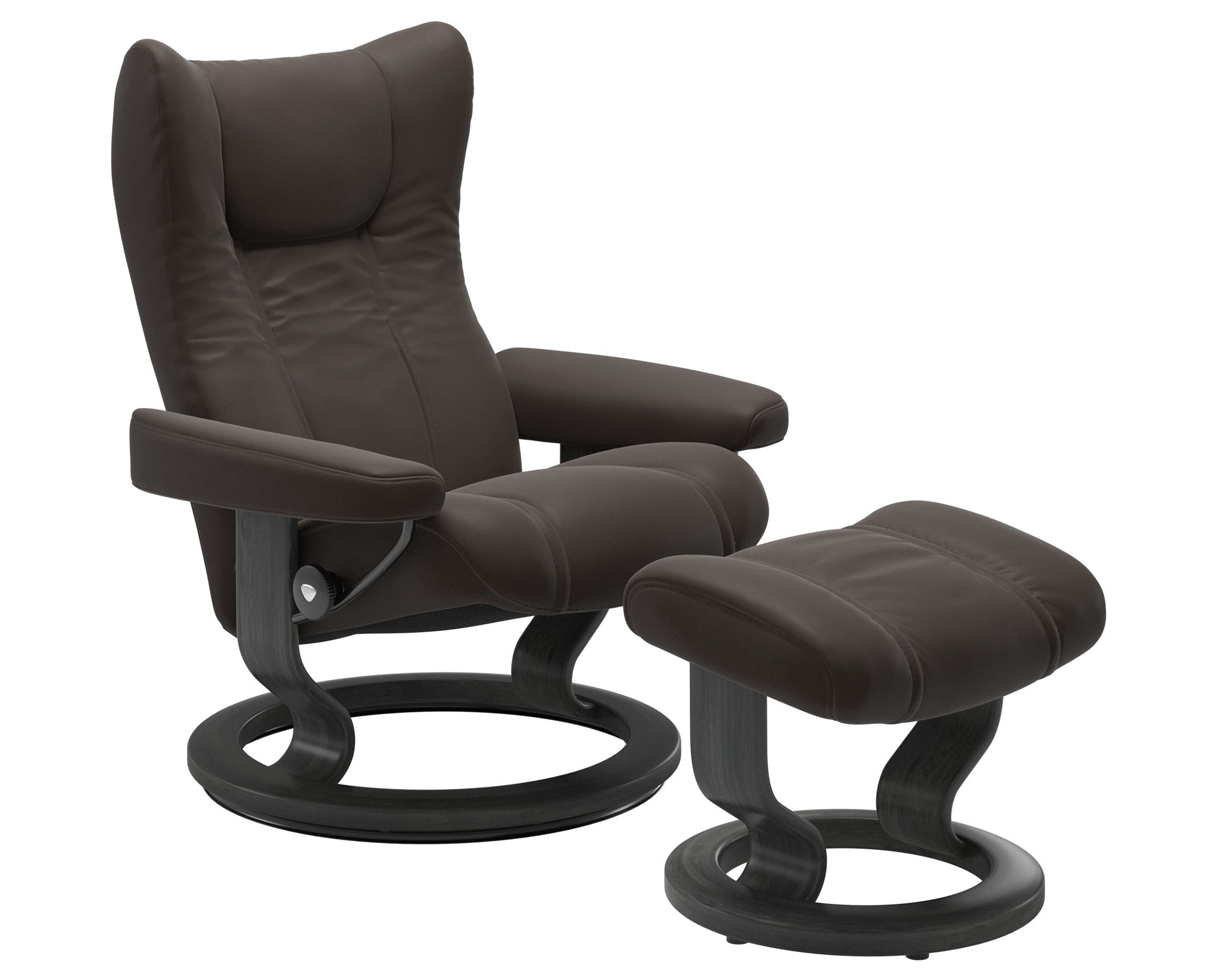 Paloma Leather Chestnut S/M/L and Grey Base | Stressless Wing Classic Recliner | Valley Ridge Furniture