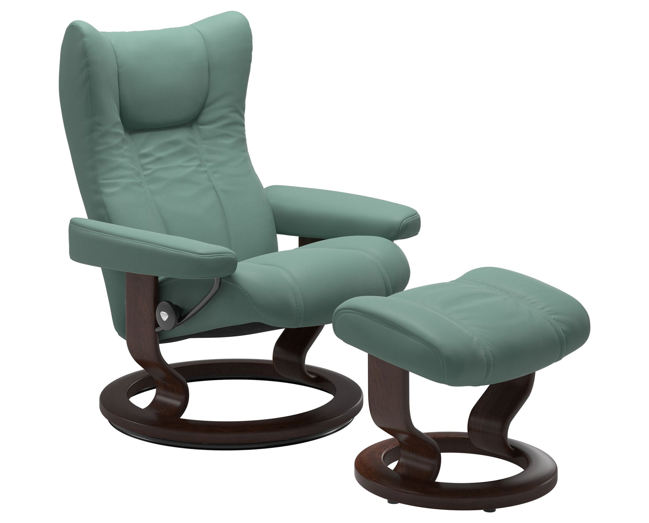 Paloma Leather Aqua Green S/M/L and Brown Base | Stressless Wing Classic Recliner | Valley Ridge Furniture