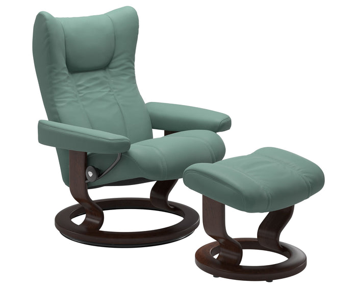Paloma Leather Aqua Green S/M/L & Brown Base | Stressless Wing Classic Recliner | Valley Ridge Furniture