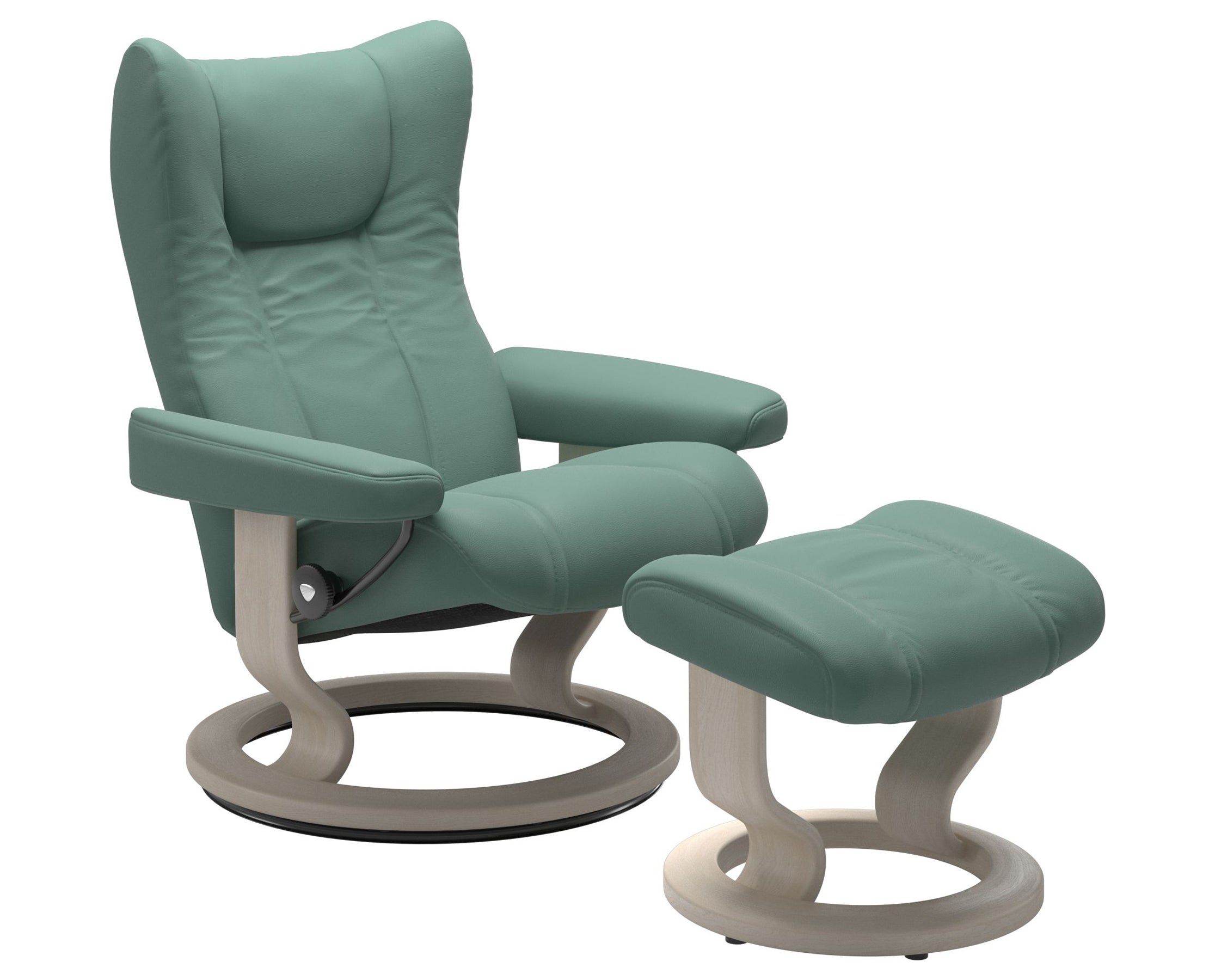 Paloma Leather Aqua Green S/M/L and Whitewash Base | Stressless Wing Classic Recliner | Valley Ridge Furniture