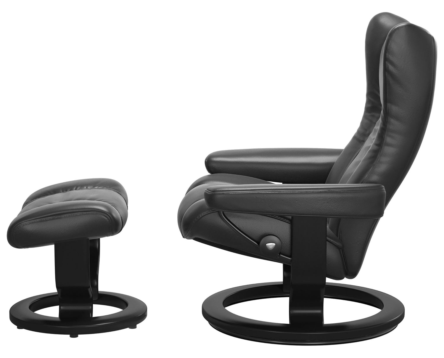 Pioneer Leather Black S/M & Black Base | Stressless Wing Classic Recliner | Valley Ridge Furniture