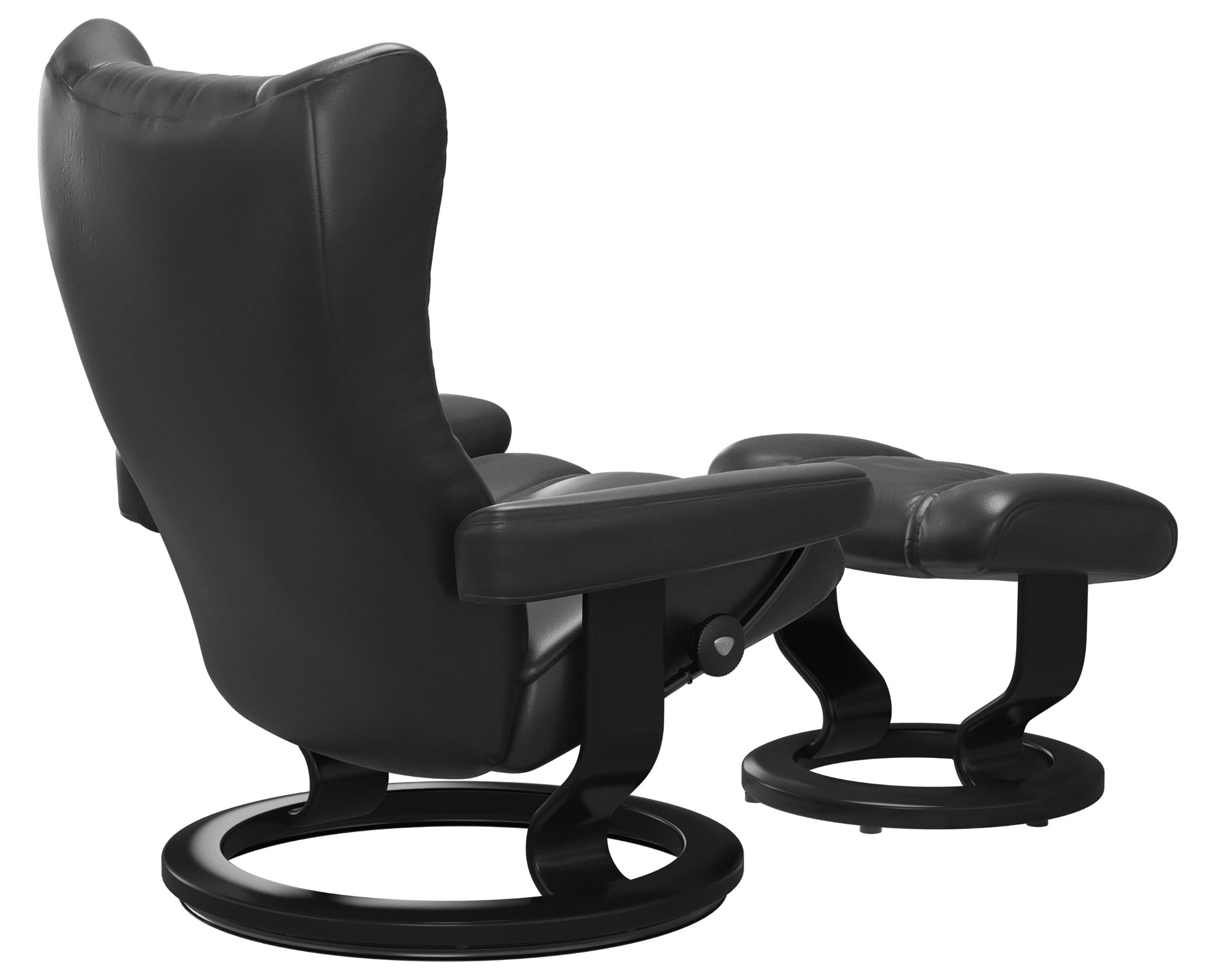 Pioneer Leather Black S/M &amp; Black Base | Stressless Wing Classic Recliner | Valley Ridge Furniture
