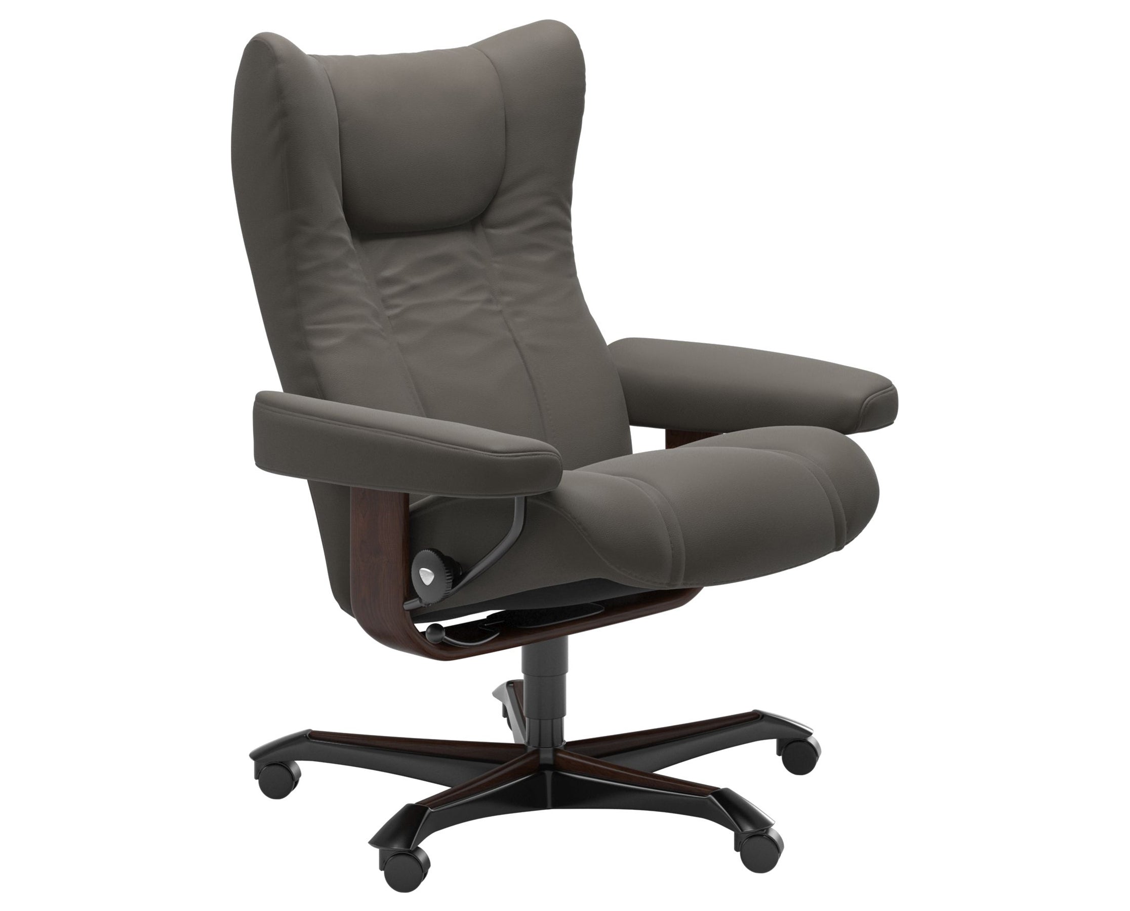 Paloma Leather Metal Grey M and Brown Base | Stressless Wing Home Office Chair | Valley Ridge Furniture