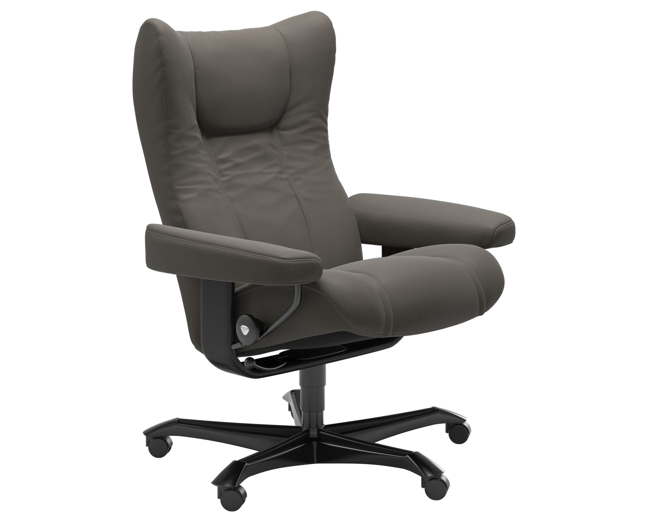 Paloma Leather Metal Grey M and Black Base | Stressless Wing Home Office Chair | Valley Ridge Furniture