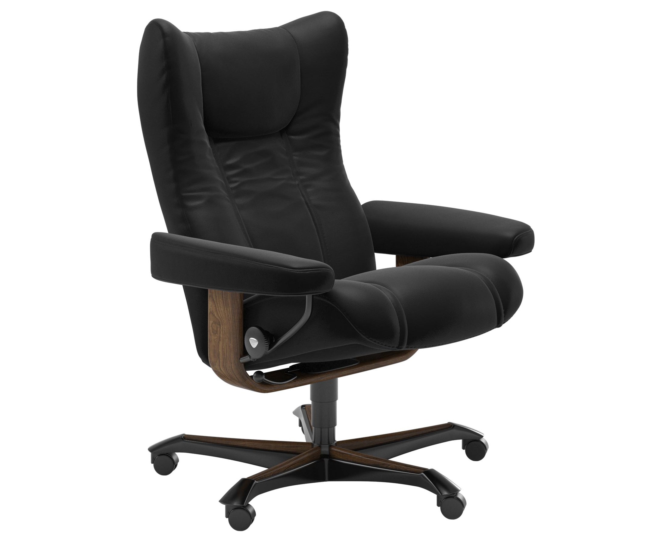 Paloma Leather Black M and Teak Base | Stressless Wing Home Office Chair | Valley Ridge Furniture