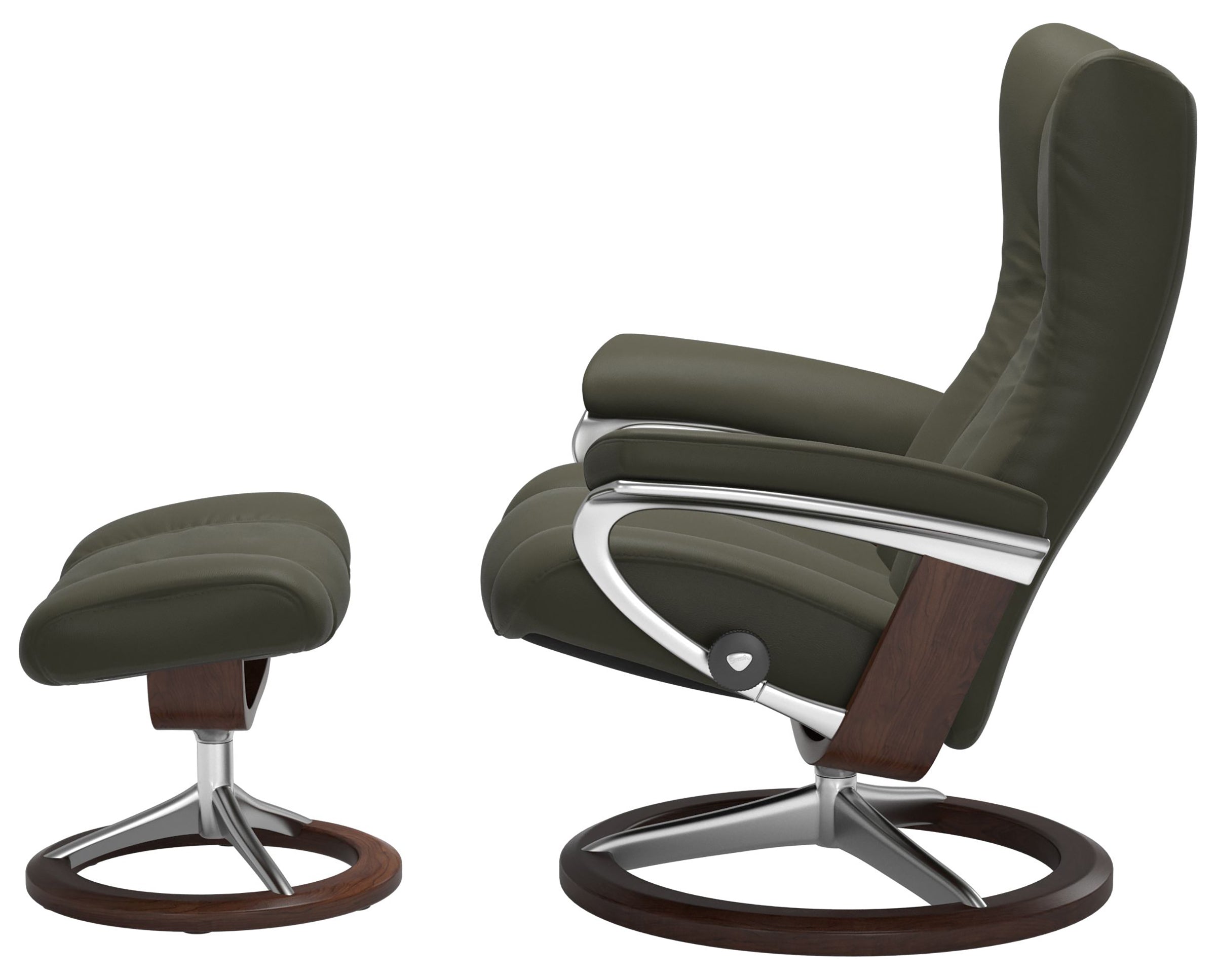 Paloma Leather Dark Olive M/L &amp; Brown Base | Stressless Wing Signature Recliner | Valley Ridge Furniture