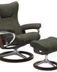 Paloma Leather Dark Olive M/L & Brown Base | Stressless Wing Signature Recliner | Valley Ridge Furniture