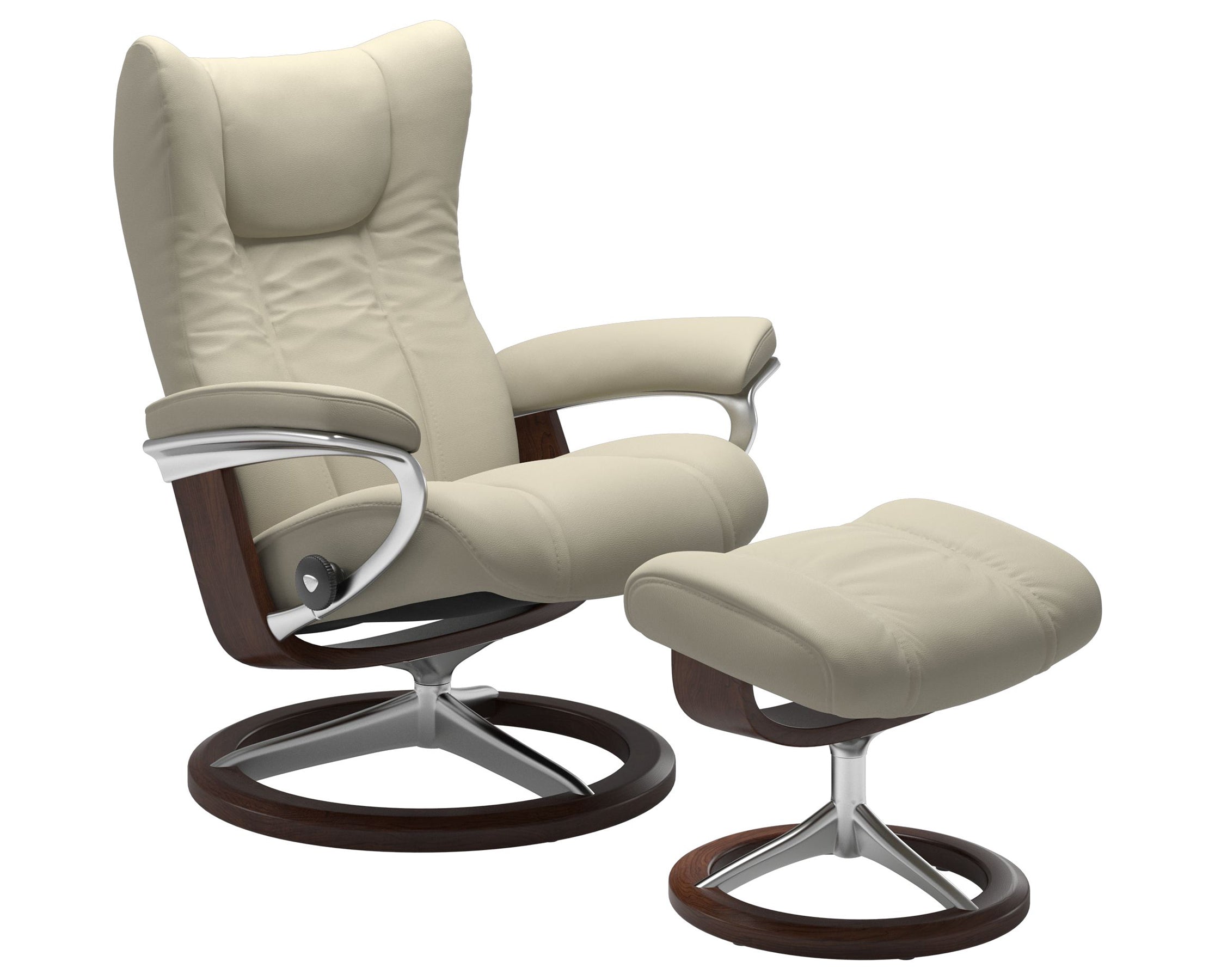 Paloma Leather Light Grey S/M/L and Brown Base | Stressless Wing Signature Recliner | Valley Ridge Furniture