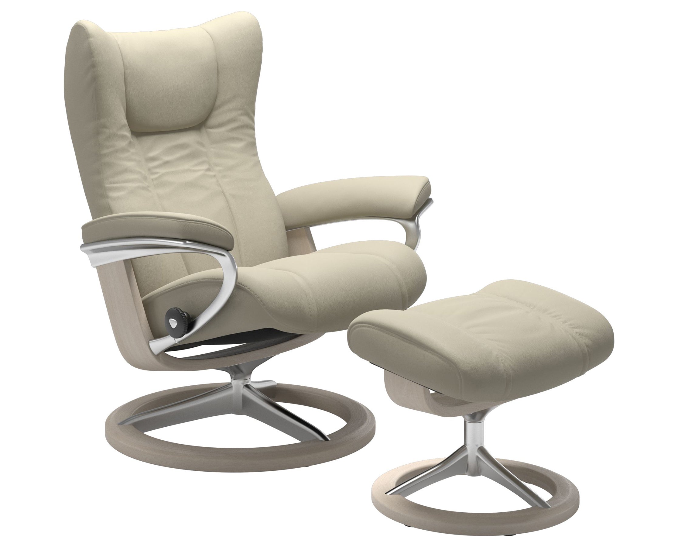 Paloma Leather Light Grey S/M/L and Whitewash Base | Stressless Wing Signature Recliner | Valley Ridge Furniture