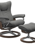 Paloma Leather Neutral Grey S/M/L and Walnut Base | Stressless Wing Signature Recliner | Valley Ridge Furniture