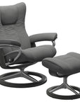 Paloma Leather Neutral Grey S/M/L and Grey Base | Stressless Wing Signature Recliner | Valley Ridge Furniture