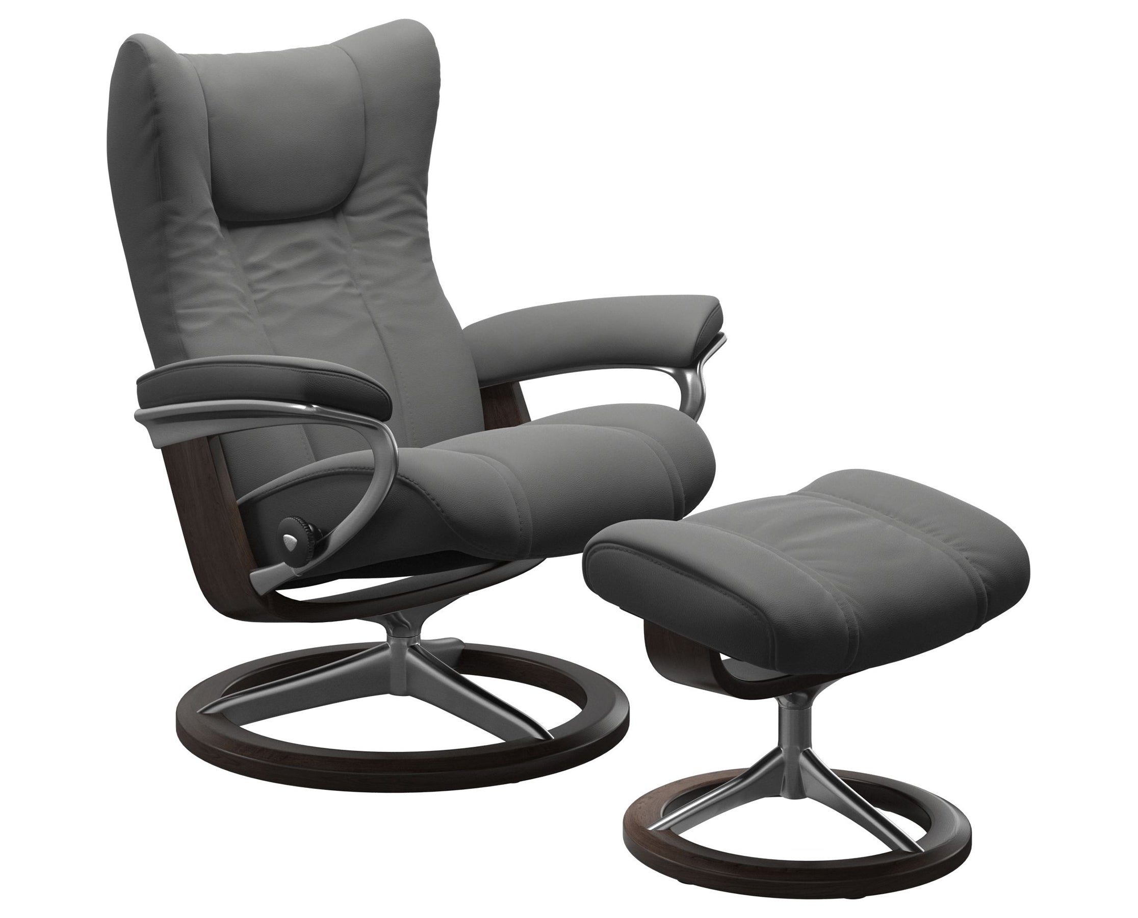 Paloma Leather Neutral Grey S/M/L and Wenge Base | Stressless Wing Signature Recliner | Valley Ridge Furniture