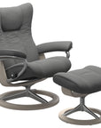 Paloma Leather Neutral Grey S/M/L and Whitewash Base | Stressless Wing Signature Recliner | Valley Ridge Furniture