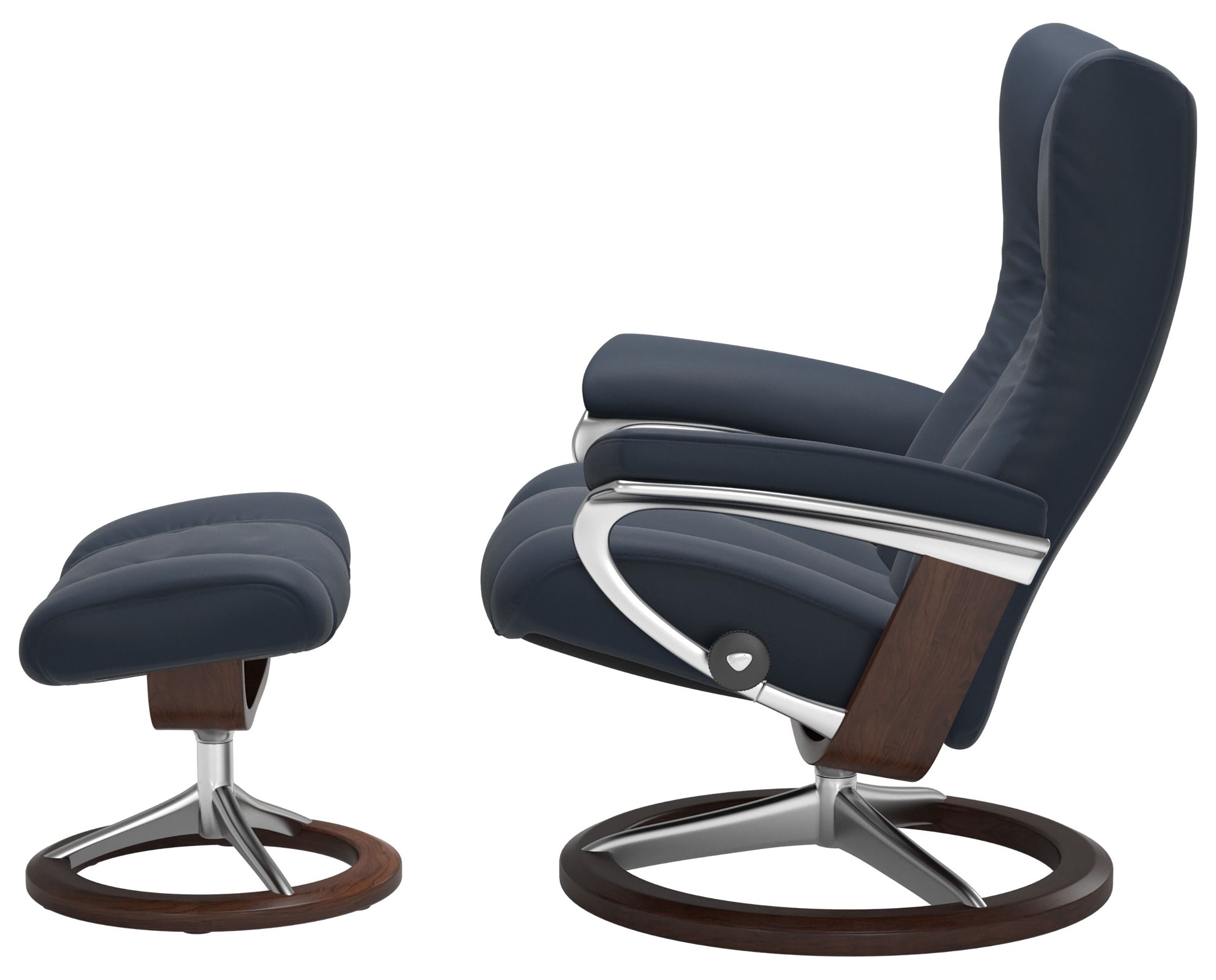 Paloma Leather Oxford Blue M/L &amp; Brown Base | Stressless Wing Signature Recliner | Valley Ridge Furniture