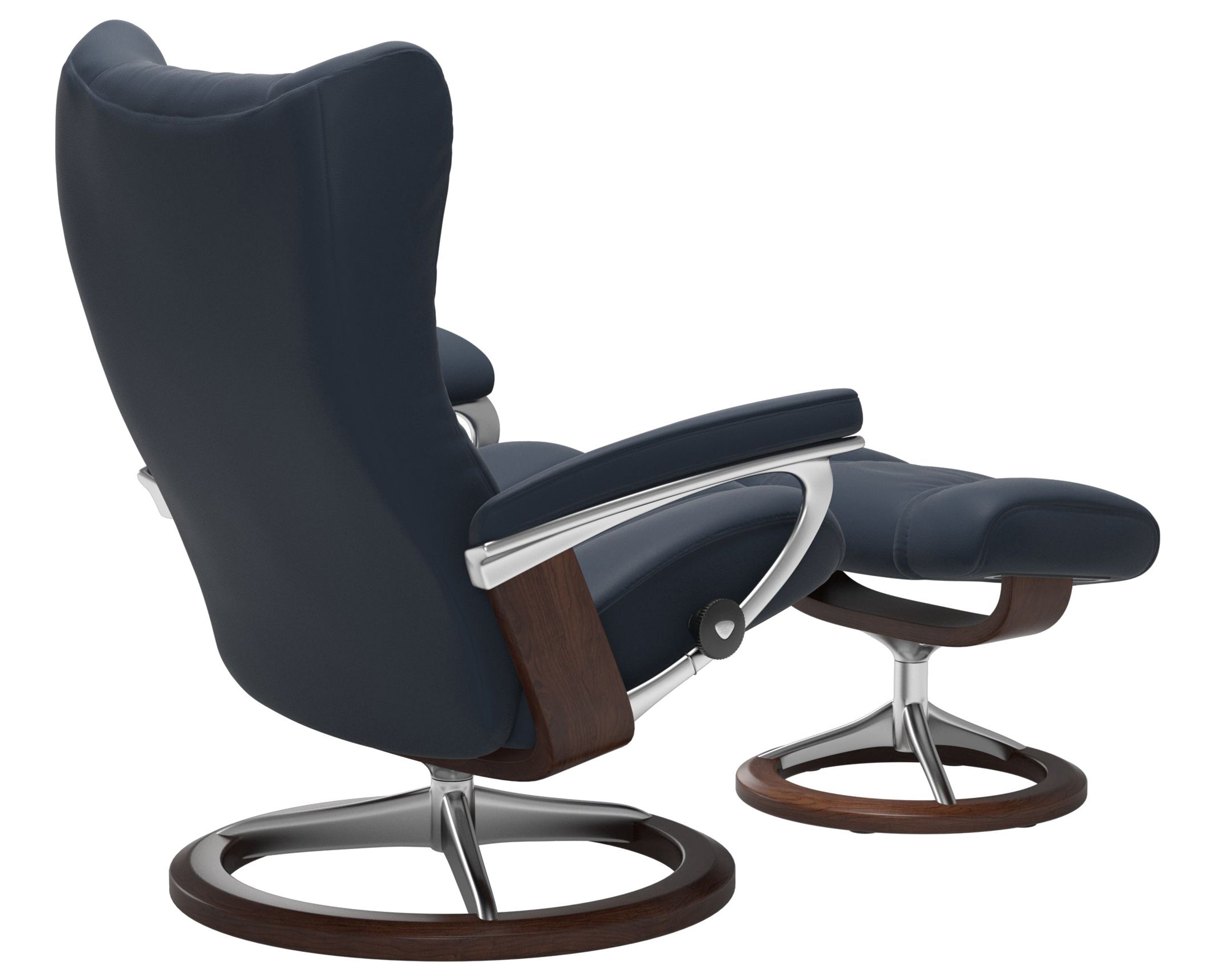 Paloma Leather Oxford Blue M/L &amp; Brown Base | Stressless Wing Signature Recliner | Valley Ridge Furniture