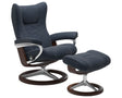 Paloma Leather Oxford Blue M/L & Brown Base | Stressless Wing Signature Recliner | Valley Ridge Furniture