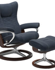 Paloma Leather Oxford Blue M/L & Brown Base | Stressless Wing Signature Recliner | Valley Ridge Furniture