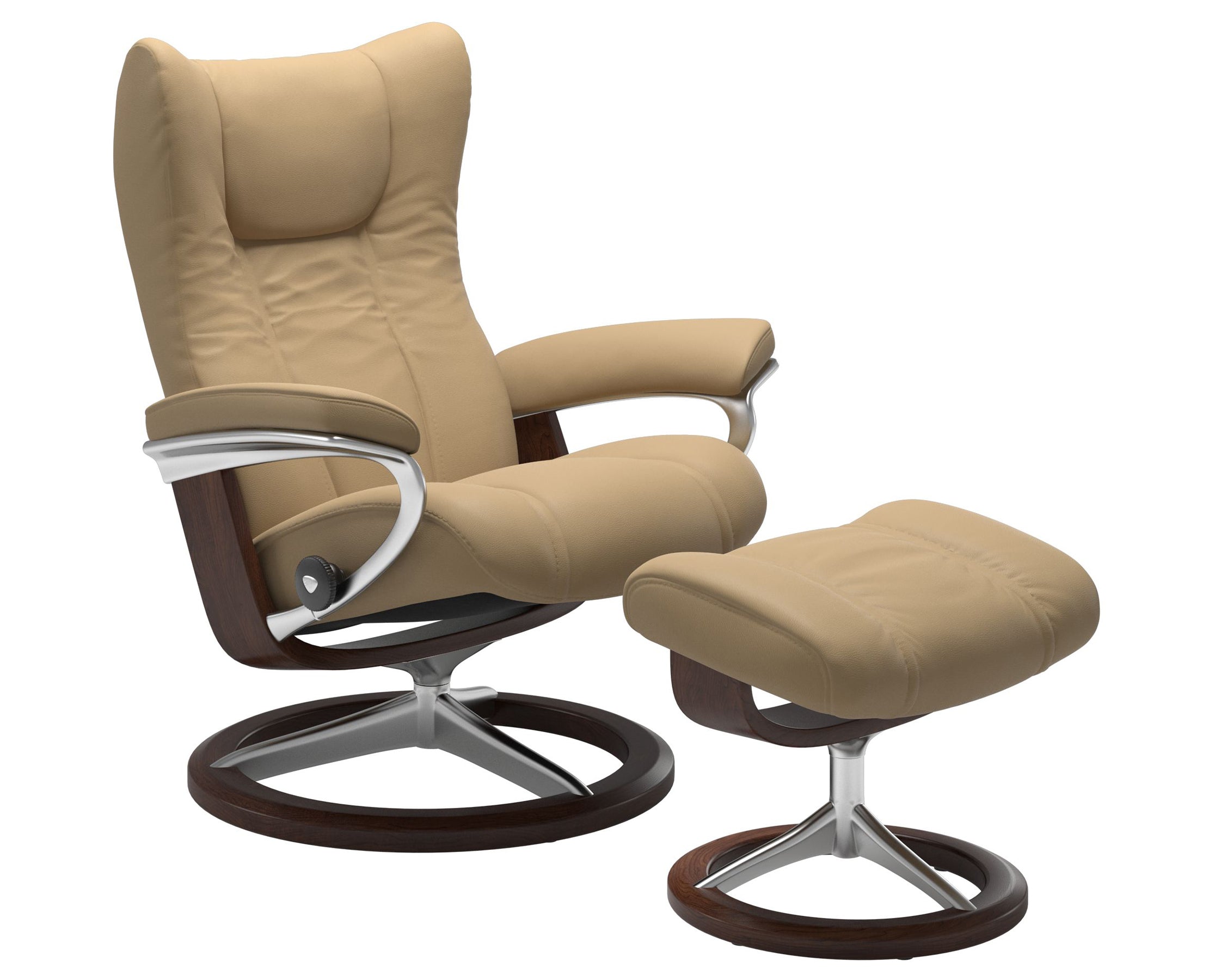 Paloma Leather Sand S/M/L and Brown Base | Stressless Wing Signature Recliner | Valley Ridge Furniture