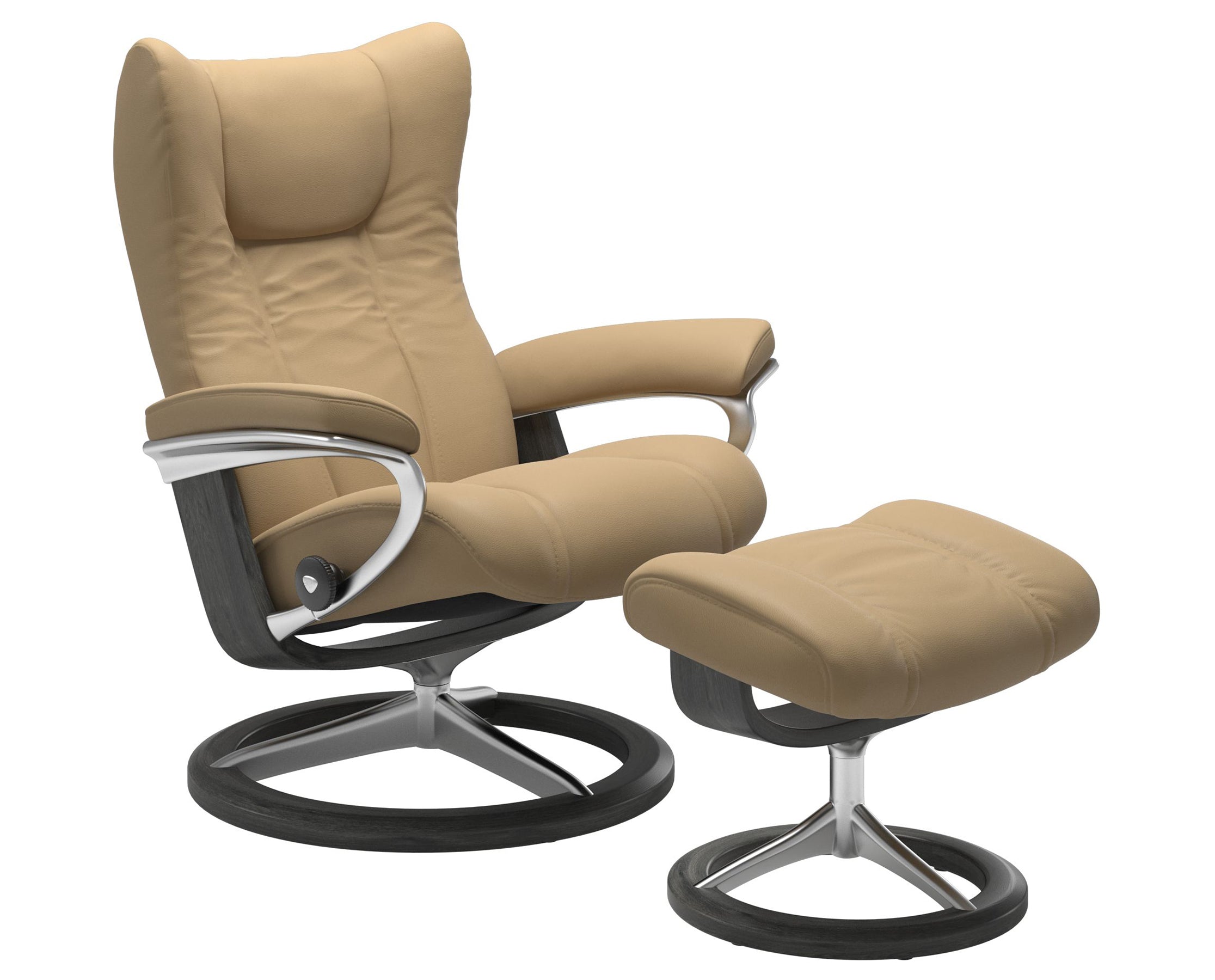 Paloma Leather Sand S/M/L and Grey Base | Stressless Wing Signature Recliner | Valley Ridge Furniture