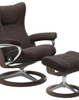 Paloma Leather Chocolate S/M/L and Walnut Base | Stressless Wing Signature Recliner | Valley Ridge Furniture