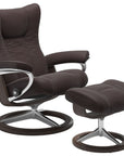 Paloma Leather Chocolate S/M/L and Wenge Base | Stressless Wing Signature Recliner | Valley Ridge Furniture