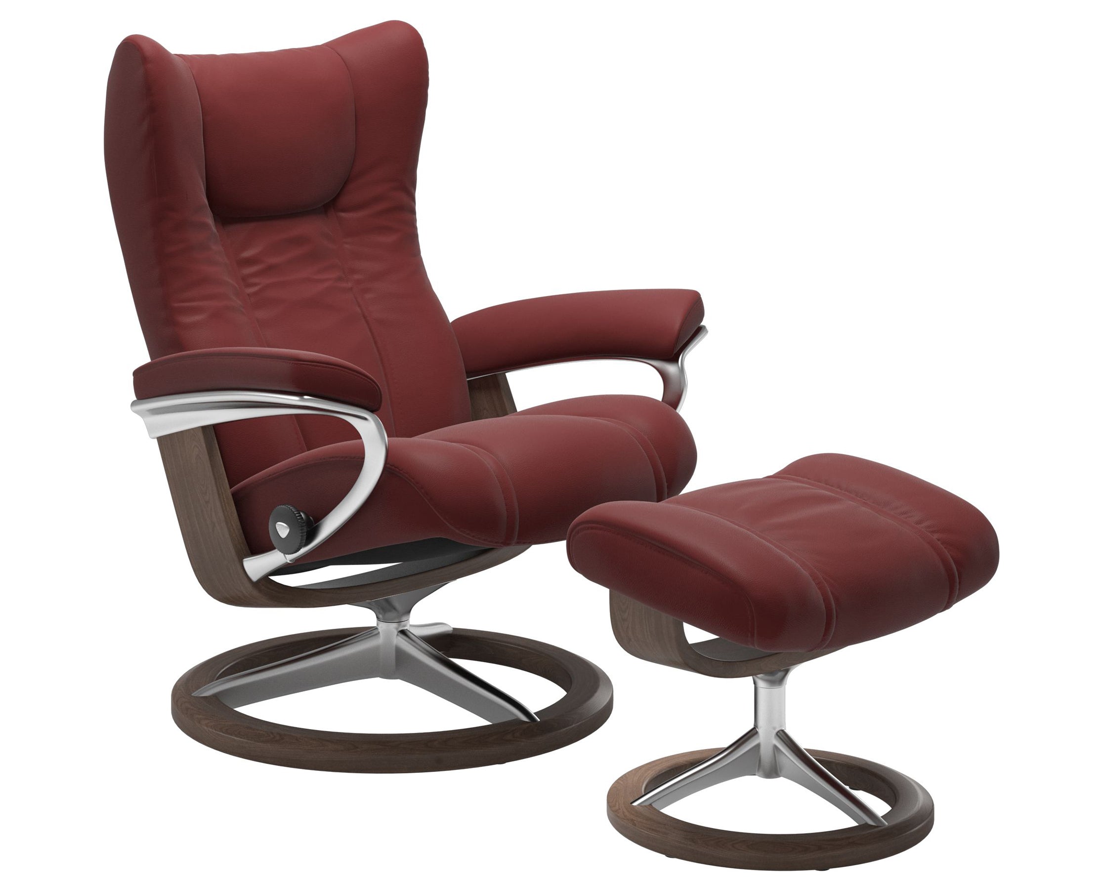 Paloma Leather Cherry S/M/L and Walnut Base | Stressless Wing Signature Recliner | Valley Ridge Furniture