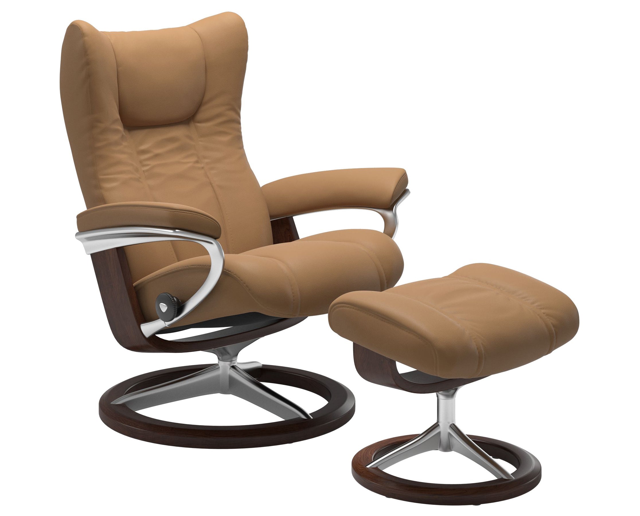 Paloma Leather Taupe S/M/L and Brown Base | Stressless Wing Signature Recliner | Valley Ridge Furniture