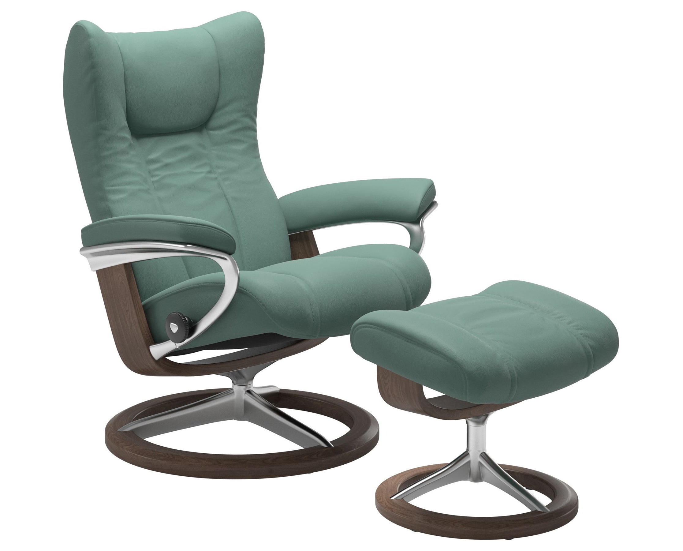 Paloma Leather Aqua Green S/M/L and Walnut Base | Stressless Wing Signature Recliner | Valley Ridge Furniture