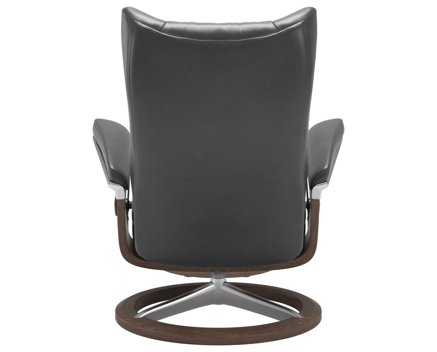 Pioneer Leather Grey S/M & Walnut Base | Stressless Wing Signature Recliner | Valley Ridge Furniture