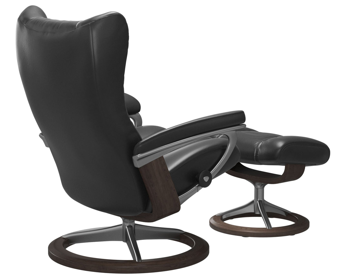 Pioneer Leather Black S & Wenge Base | Stressless Wing Signature Recliner | Valley Ridge Furniture