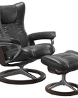 Pioneer Leather Black S & Wenge Base | Stressless Wing Signature Recliner | Valley Ridge Furniture