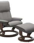 Paloma Leather Silver Grey M/L and Walnut Base | Stressless Admiral Classic Recliner | Valley Ridge Furniture