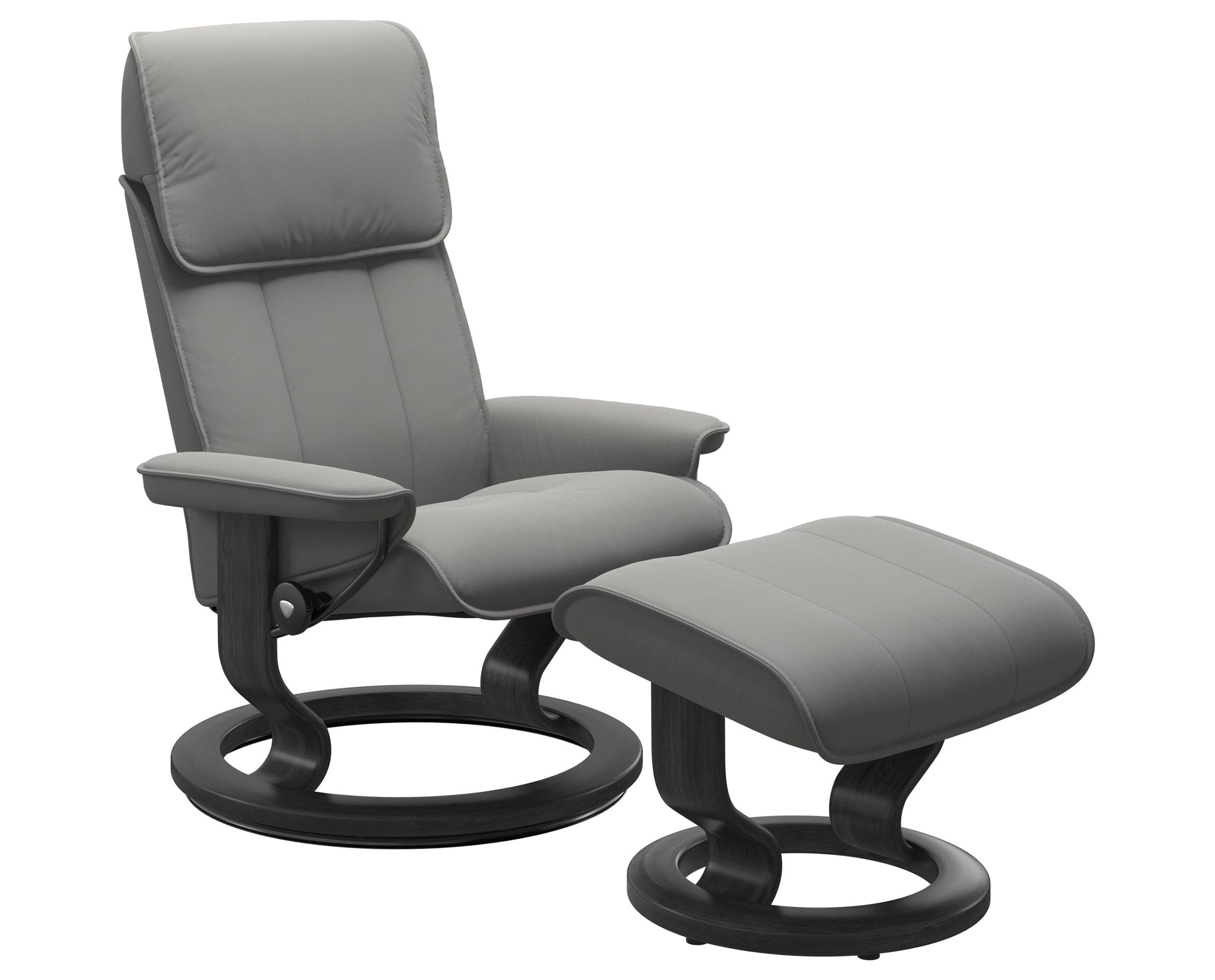 Paloma Leather Silver Grey M/L and Grey Base | Stressless Admiral Classic Recliner | Valley Ridge Furniture