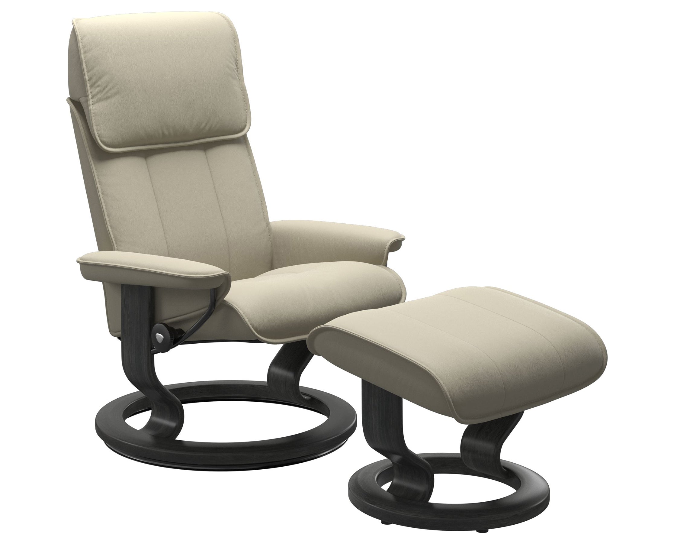 Paloma Leather Light Grey M/L and Grey Base | Stressless Admiral Classic Recliner | Valley Ridge Furniture