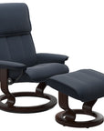 Paloma Leather Oxford Blue M/L and Brown Base | Stressless Admiral Classic Recliner | Valley Ridge Furniture
