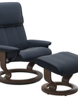 Paloma Leather Oxford Blue M/L and Walnut Base | Stressless Admiral Classic Recliner | Valley Ridge Furniture
