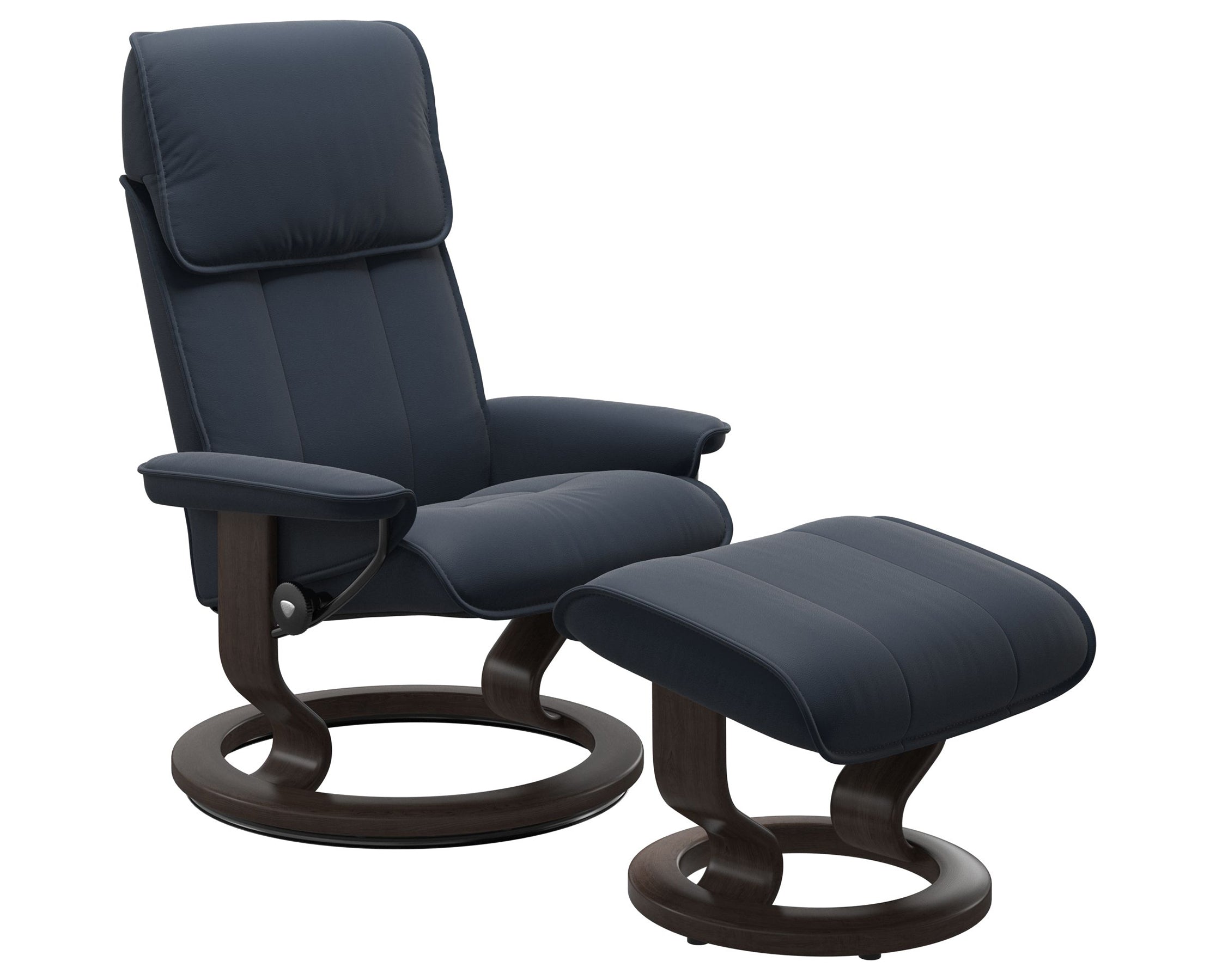 Paloma Leather Oxford Blue M/L and Wenge Base | Stressless Admiral Classic Recliner | Valley Ridge Furniture